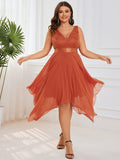 Plus Size A-Line Ruffles V-Neck Prom Lace Dress for Women