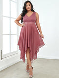 Plus Size A-Line Ruffles V-Neck Prom Lace Dress for Women