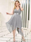 Plus Size A-Line Ruffles V-Neck Prom Lace Dress for Women