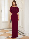 Trendy Sheath Round Neck Half Sleeves Wedding Guest Dress