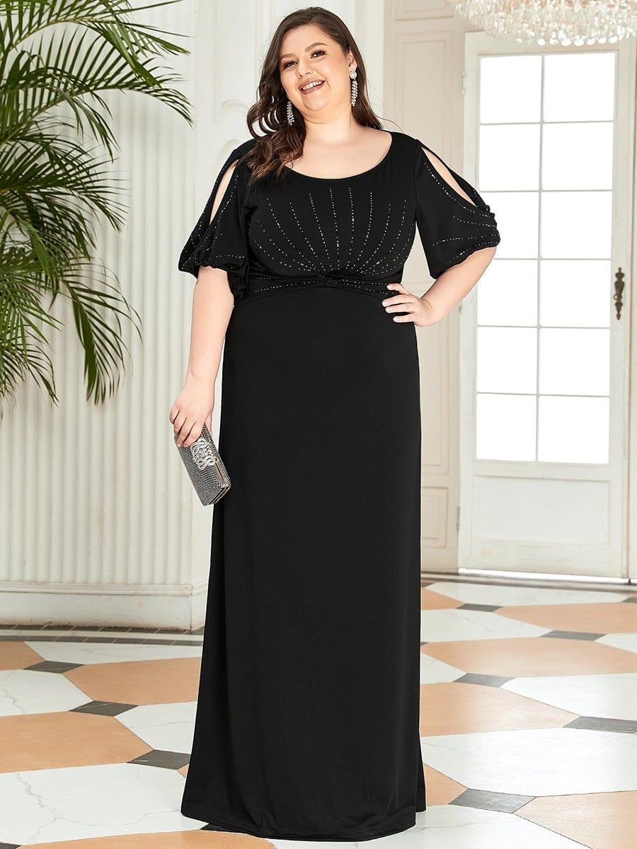 A-Line Beads Half Sleeves Plus Size Long Wedding Guest Dress