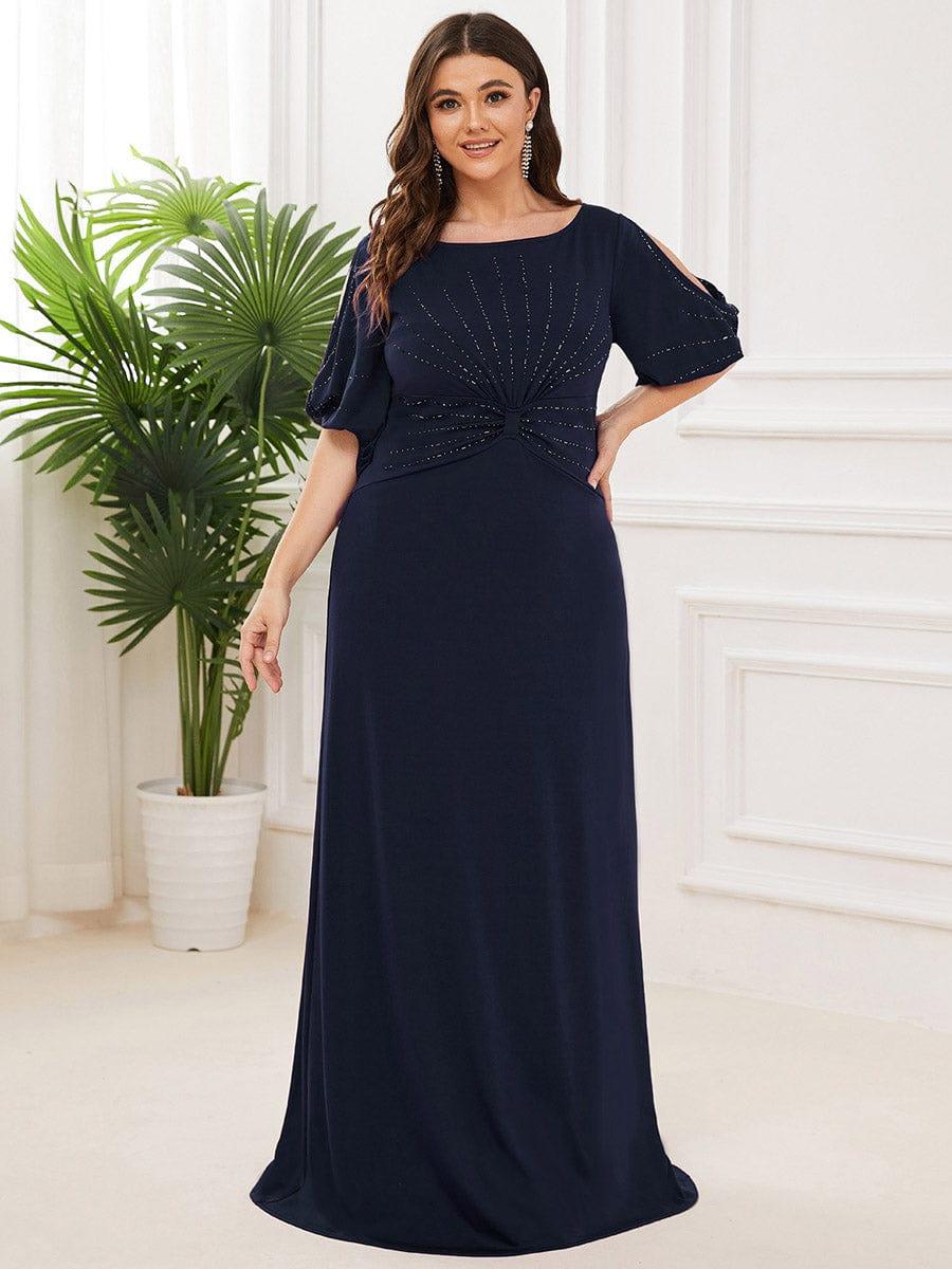A-Line Beads Half Sleeves Plus Size Long Wedding Guest Dress