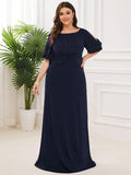 A-Line Beads Half Sleeves Plus Size Long Wedding Guest Dress