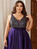 A-Line Empire-Waist V-Neck High Low Sleeveless Plus Size Evening Dress