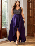 A-Line Empire-Waist V-Neck High Low Sleeveless Plus Size Evening Dress