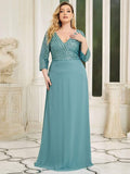 Plus Size V-Neck A-Line Empire-Waist Formal Evening Dress with Long Sleeves