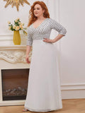 Plus Size V-Neck A-Line Empire-Waist Formal Evening Dress with Long Sleeves