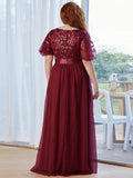 Plus Size A-Line Scoop Neck Long Formal Evening Dresses with Half Sleeves