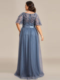 Plus Size A-Line Scoop Neck Long Formal Evening Dresses with Half Sleeves