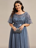 Plus Size A-Line Scoop Neck Long Formal Evening Dresses with Half Sleeves