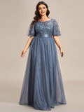 Plus Size A-Line Scoop Neck Long Formal Evening Dresses with Half Sleeves