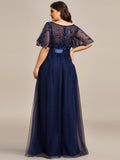 Plus Size A-Line Scoop Neck Long Formal Evening Dresses with Half Sleeves
