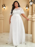 Plus Size A-Line Scoop Neck Long Formal Evening Dresses with Half Sleeves