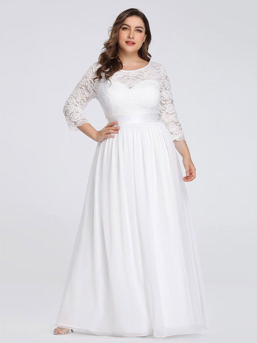 A-Line Empire-Waist Half Sleeves Plus Size Lace Appliques Formal Evening Dress