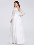 A-Line Empire-Waist Half Sleeves Plus Size Lace Appliques Formal Evening Dress