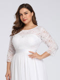 A-Line Empire-Waist Half Sleeves Plus Size Lace Appliques Formal Evening Dress