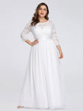 A-Line Empire-Waist Half Sleeves Plus Size Lace Appliques Formal Evening Dress