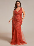 Plus Size Mermaid V-Neck Sequined Appliques Formal Dresses & Gowns