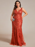 Plus Size Mermaid V-Neck Sequined Appliques Formal Dresses & Gowns