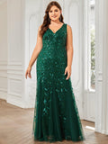 Plus Size Mermaid V-Neck Sequined Appliques Formal Dresses & Gowns