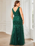Plus Size Mermaid V-Neck Sequined Appliques Formal Dresses & Gowns