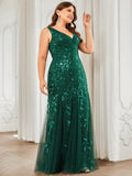 Plus Size Mermaid V-Neck Sequined Appliques Formal Dresses & Gowns