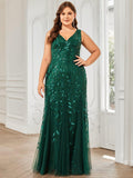 Plus Size Mermaid V-Neck Sequined Appliques Formal Dresses & Gowns
