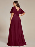 A-Line V-Neck Empire-Waist Plus Size Short Sleeves Formal Bridesmaid Dress
