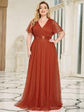 A-Line V-Neck Empire-Waist Plus Size Short Sleeves Formal Bridesmaid Dress