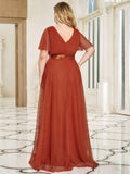 A-Line V-Neck Empire-Waist Plus Size Short Sleeves Formal Bridesmaid Dress