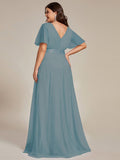 A-Line V-Neck Empire-Waist Plus Size Short Sleeves Formal Bridesmaid Dress