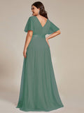 A-Line V-Neck Empire-Waist Plus Size Short Sleeves Formal Bridesmaid Dress