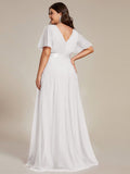 A-Line V-Neck Empire-Waist Plus Size Short Sleeves Formal Bridesmaid Dress