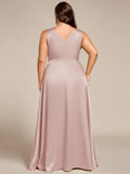 Plus Size A-Line V-Neck Satin Empire-Waist Bridesmaid Dress with Pockets