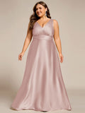 Plus Size A-Line V-Neck Satin Empire-Waist Bridesmaid Dress with Pockets
