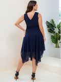 A-Line V-Neck Empire-Waist Sleeveless Midi Chiffon Bridesmaid Dress