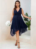A-Line V-Neck Empire-Waist Sleeveless Midi Chiffon Bridesmaid Dress