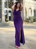 Glitter Sheath V-Neck Straps Sleeveless Side Slit Evening Dress