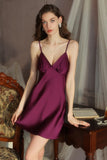 Simple V-Neck Spaghetti Straps Satin Sleeveless Short Nightgown