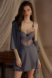 A-Line Empire-Waist Sleeveless Appliques Spaghetti Straps Short Nightgown and Robe Set