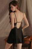 Simple A-Line Spaghetti Straps V-Neck Satin Sleeveless Short Nightgown