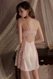Pink Spaghetti Straps A-Line Sleeveless Empire-Waist Appliques Short Nightgown
