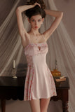 Pink Spaghetti Straps A-Line Sleeveless Empire-Waist Appliques Short Nightgown