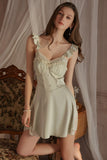 Cute A-Line Straps Satin with Lace Backless Nightgown and Robe Set