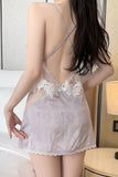 Exquisite Spaghetti Straps Lace Appliques V-Neck Nightgown and Robe Set