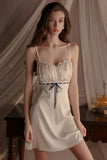 A-Line Empire-Waist Spaghetti Straps Satin Short Nightgown and Robe Set