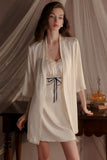 A-Line Empire-Waist Spaghetti Straps Satin Short Nightgown and Robe Set