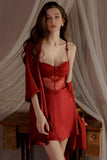 A-Line Empire-Waist Sleeveless Appliques Spaghetti Straps Short Nightgown and Robe Set