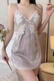 Exquisite Spaghetti Straps Lace Appliques V-Neck Nightgown and Robe Set