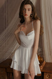 Classic Spaghetti Straps Cowl Neck Satin Tiered Nightgown and Robe Set